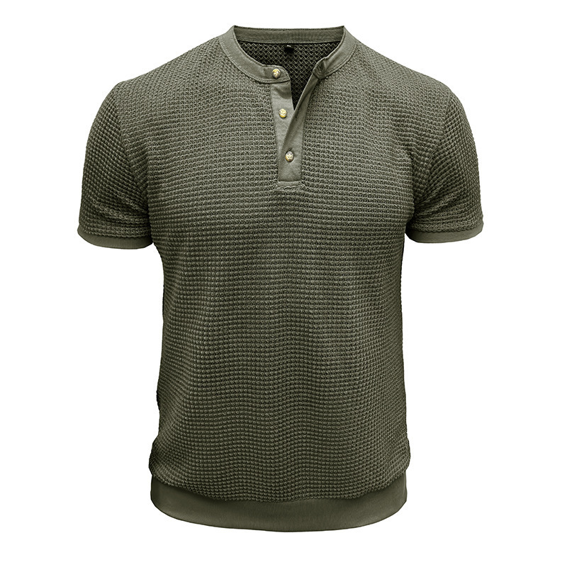 Mens new short sleeved textured knitted Henley style T-shirt pullover