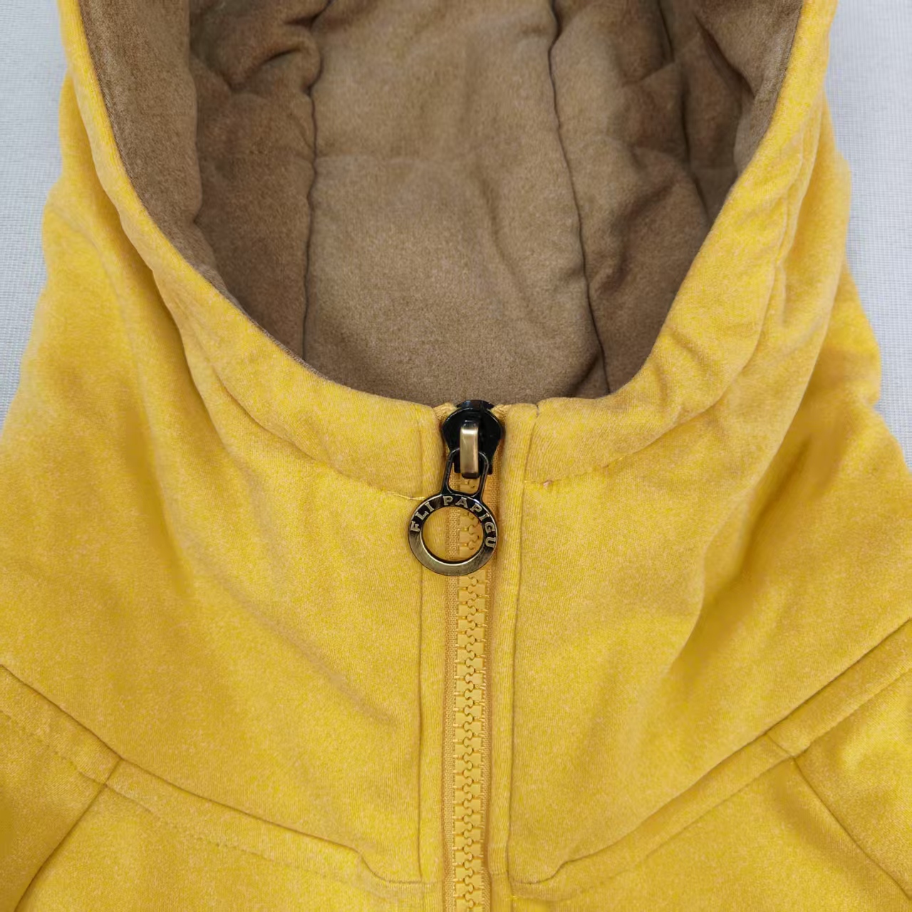 Women's Yellow Slim Fit Fleece Zip-Up Hoodie with Ribbed cuffs and hem Stand collar hood Filled hood Label patch for Daily Casual Wear