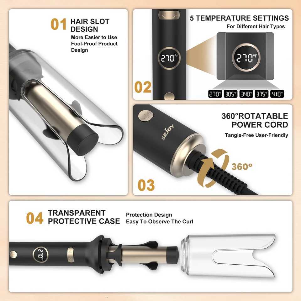 SEJOY Auto Curling Iron Professional Anti-Tangle Auto Hair Curler with 10-inch Rotating Barrel 5 Temps and Auto Shut-OffT251114