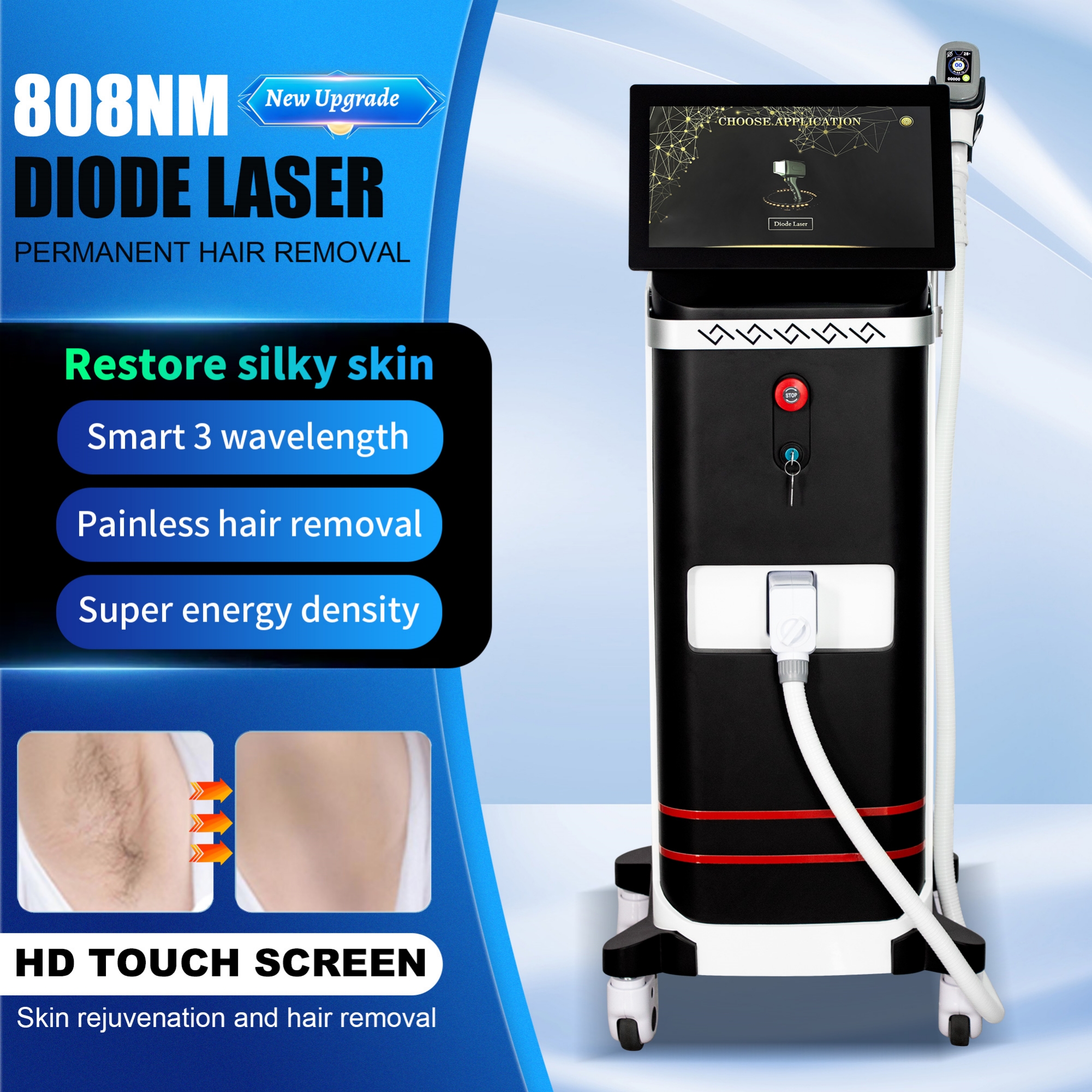 Diode Laser Hair Removal Machine 808nm Triple Wavelength Professional Beauty Salon And Spa Device For Painless Permanent Hair Reduction All Skin Color