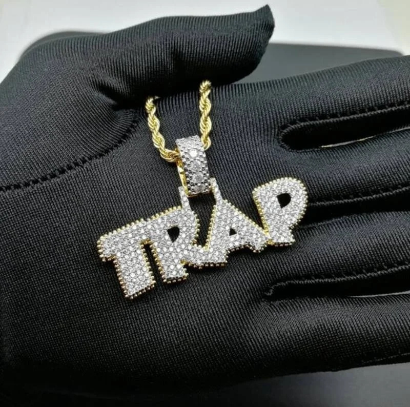Ice Out Chain Necklace Trap Letter Pendant Personality Trend Fashion Hip Hop Necklace 250414