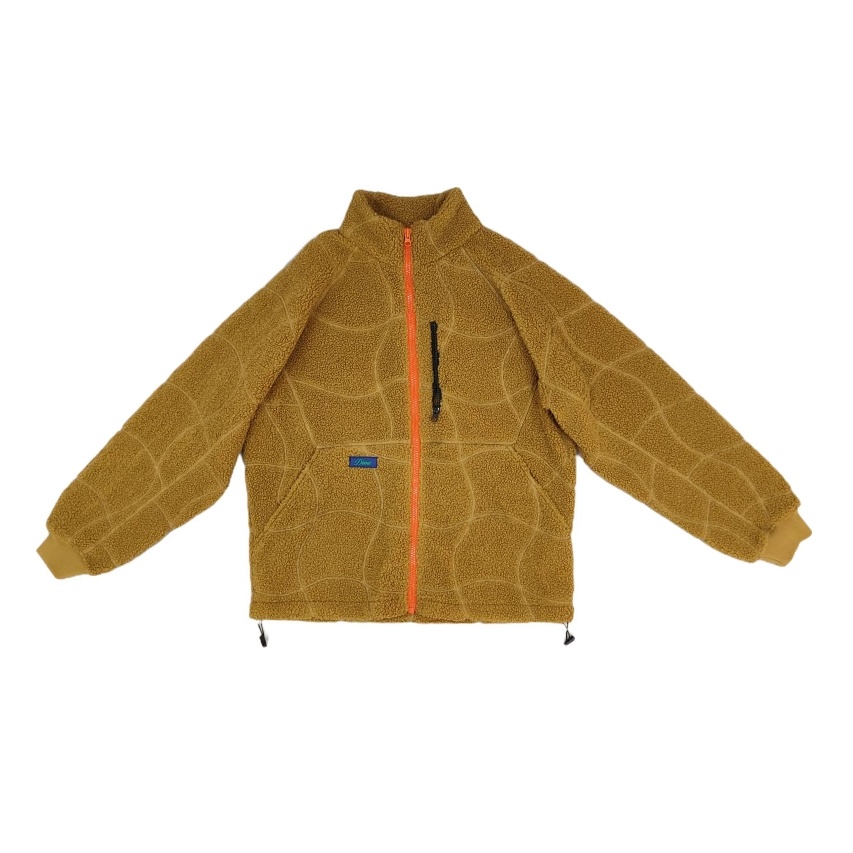 Men's Yellow Polar Fleece Zipper Jacket with Stand-up collar Ribbed cuffs Drawstring at hem for Winter Outdoor Casual Streetwear