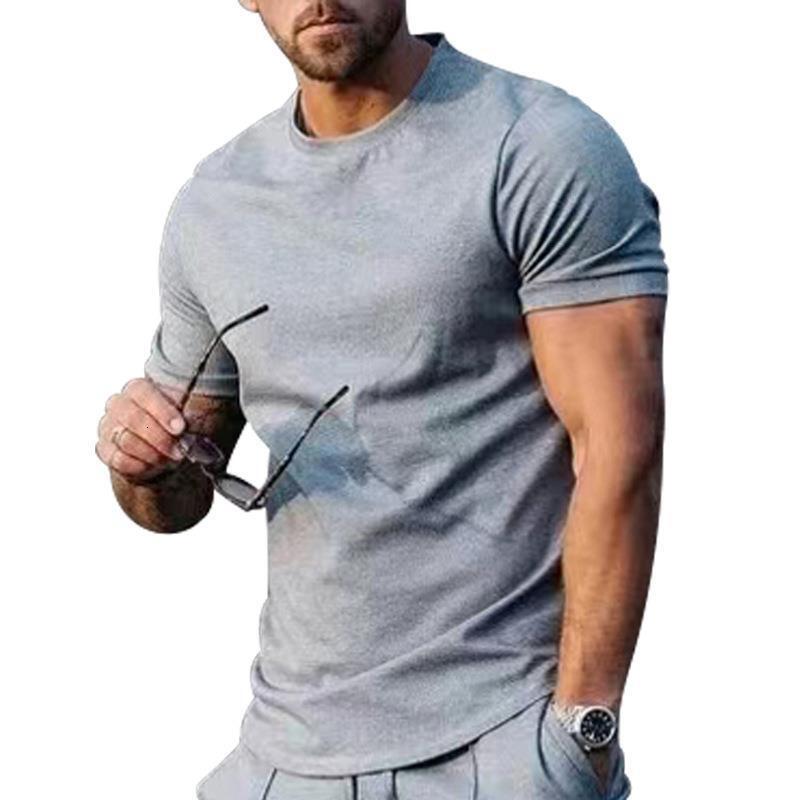 Summer vacation men's clothing 2025 short sleeved solid color top trendy loose T-shirt for men