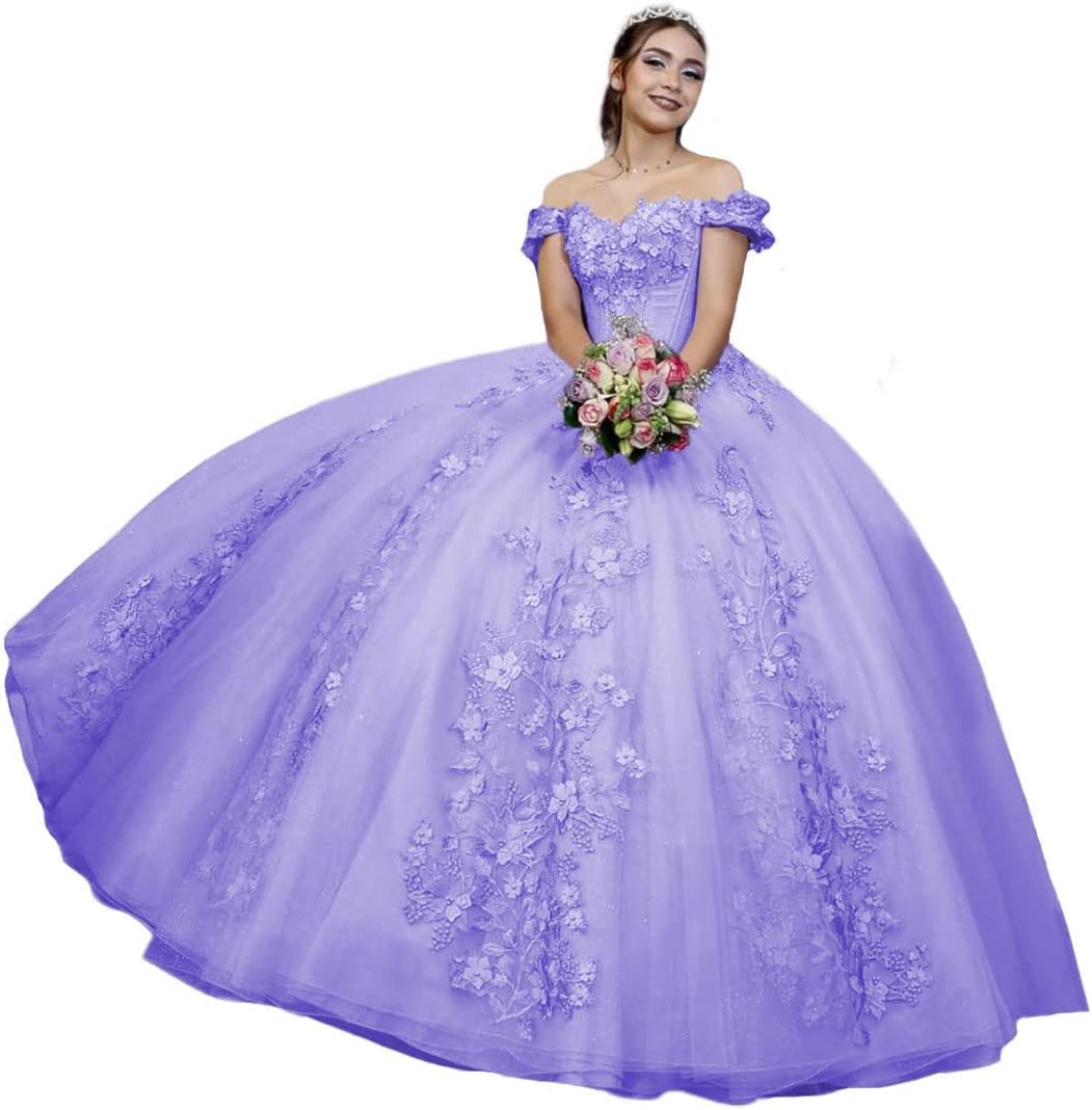 Pink Quinceanera Dresses Ball Gown Off Shoulder 3D Rose Flowers Puffy Sweet 16 Dress Celebrity Party Gowns Graduation N14 B0312