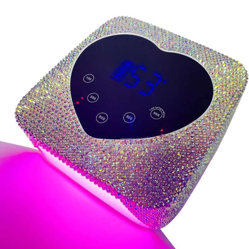 Cute Heart Design Manicure Pedicure Hine LCD Touch Screen Cordless Power Storage Cure UV LED Nail Lamp With Rhies
