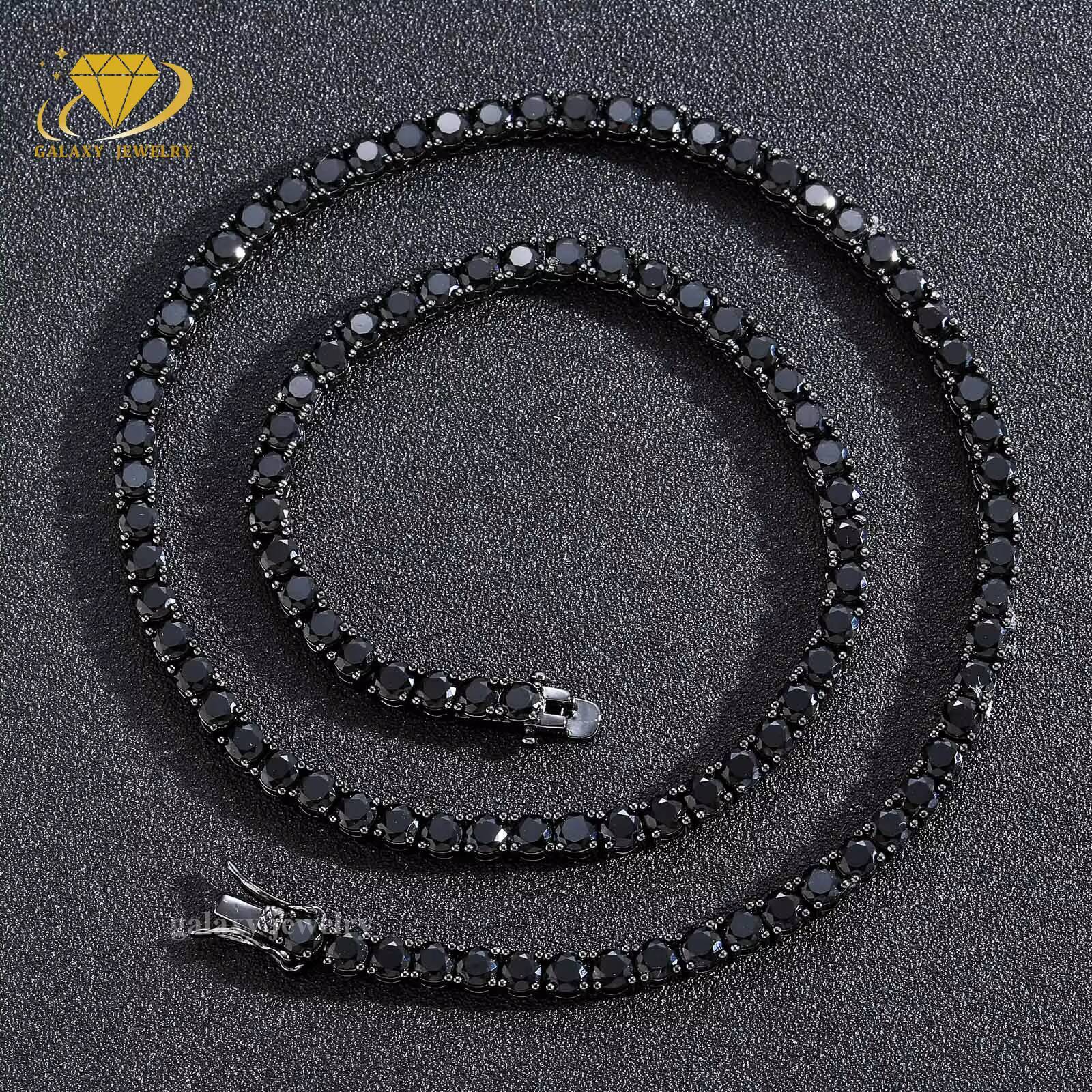 Wholesale 3mm 4mm 5mm Black Moissanite Tennis Chain 925 Sterling Silver Hip Hop Jewelry Men Black Diamonds Iced Tennis Necklace