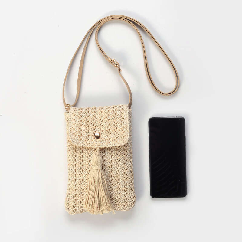 Handmade Beach Bag 2024 Summer New Hanins Fashion Mini Phone Diagonal Straddle Solid Color Grass Woven Women's Bag Kq2