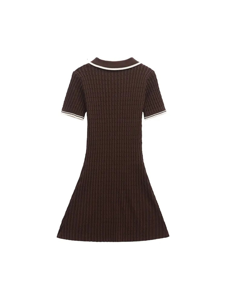 TRZA Womens Fashion Front Button Cable Knitted Mini Dress Polo Neck Short Sleeve Tank Top Unprinted Good Product 250414