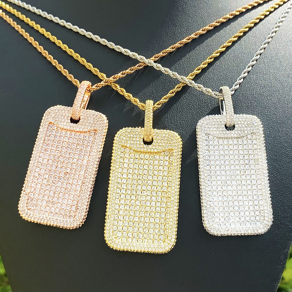 Hip Hop Full 5A Zircons Square Pendant Necklace 18K Real Gold Plated With Rope Chain Mens Rap Jewelry