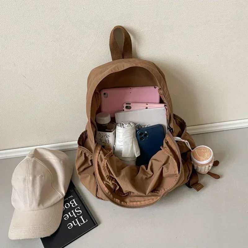 Casual Backpack Women Large Capacity Fashion Junior High School Student Pleat Schoolbag Cloth Bag Korean Travel BackpackW251113