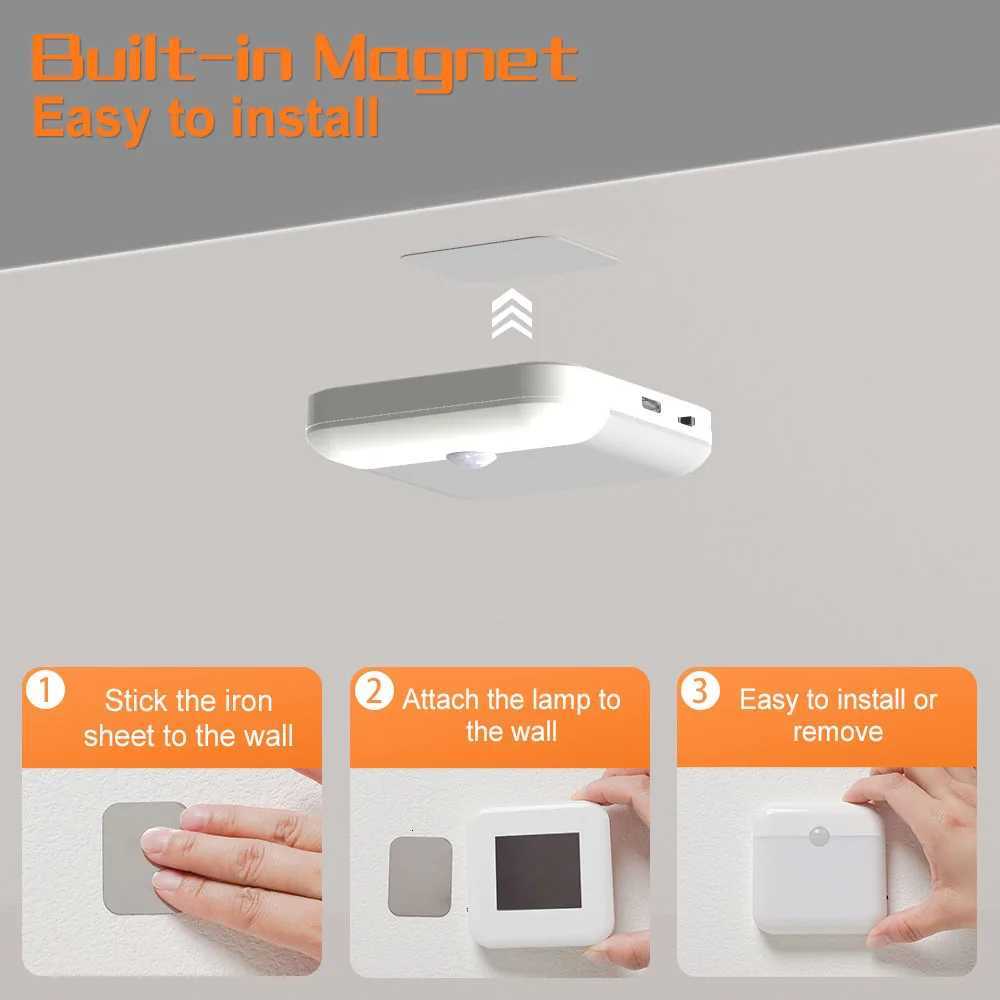 Motion Sensor Light Led Usb TYPE-C Charging Square Lamp for Bedroom Kitchen Stair Hallway Wardrobe Cupboard Lighting Night Light M251114