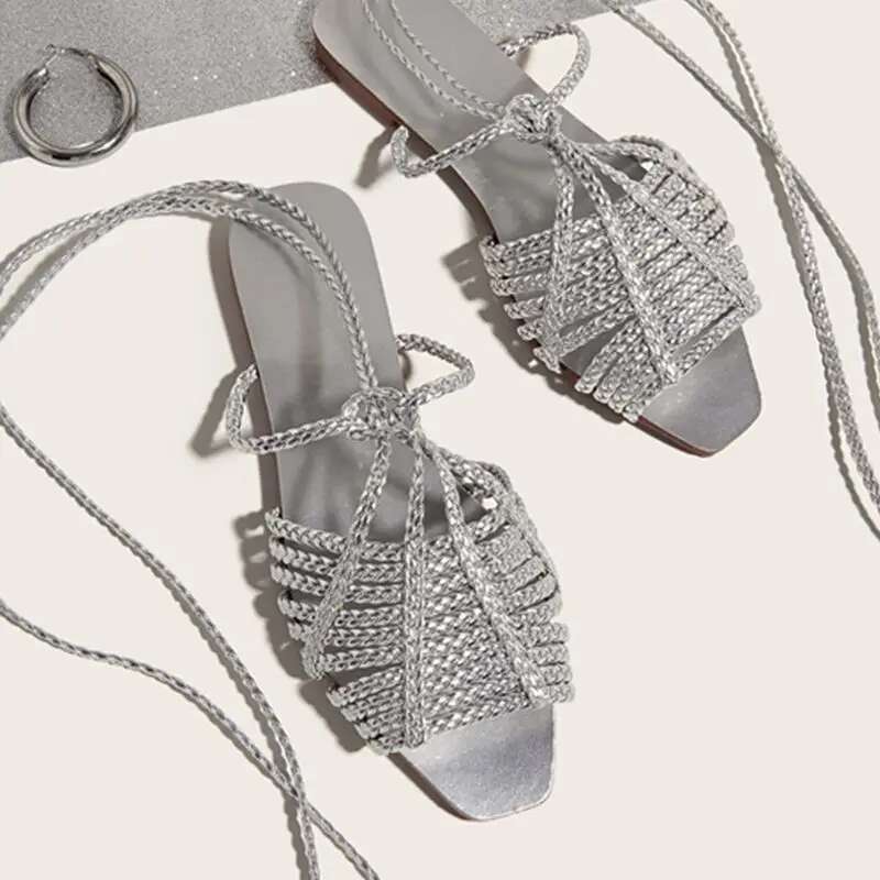 Fashion Womens Shoes 2025 All-Match Female Sandal Open Toe Large Size Strappy Heels New Girls Flat Peep Summer Big Beige