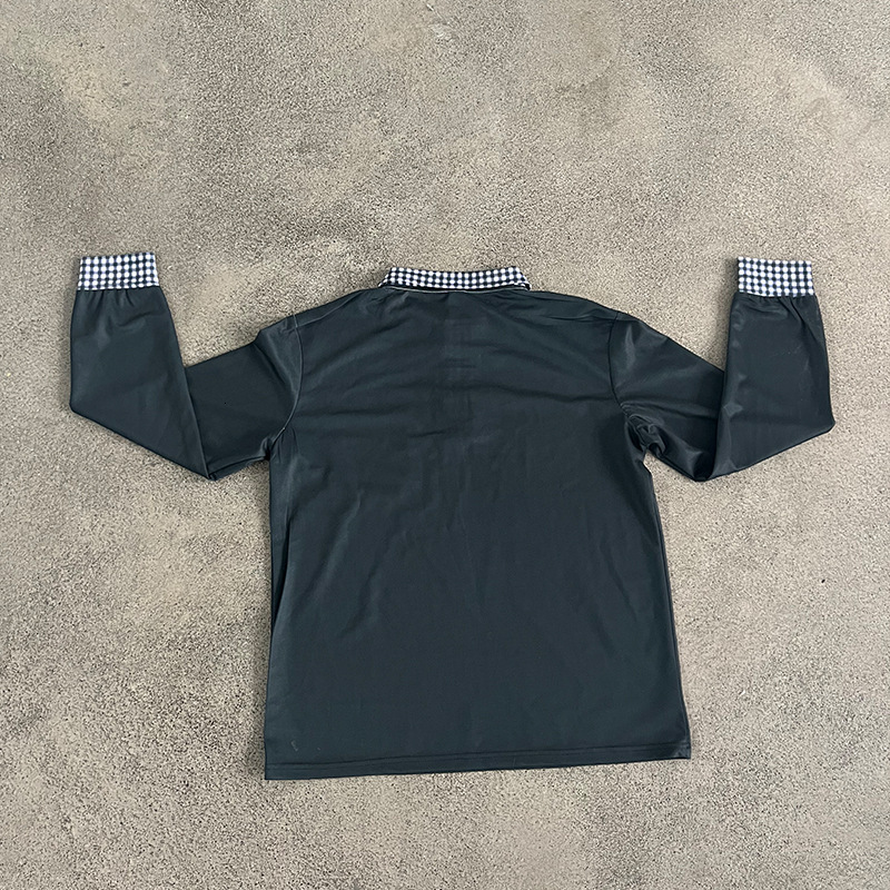 2025 digital printed lapel button long sleeved polo shirt with grid splicing autumn and winter new T-shirt