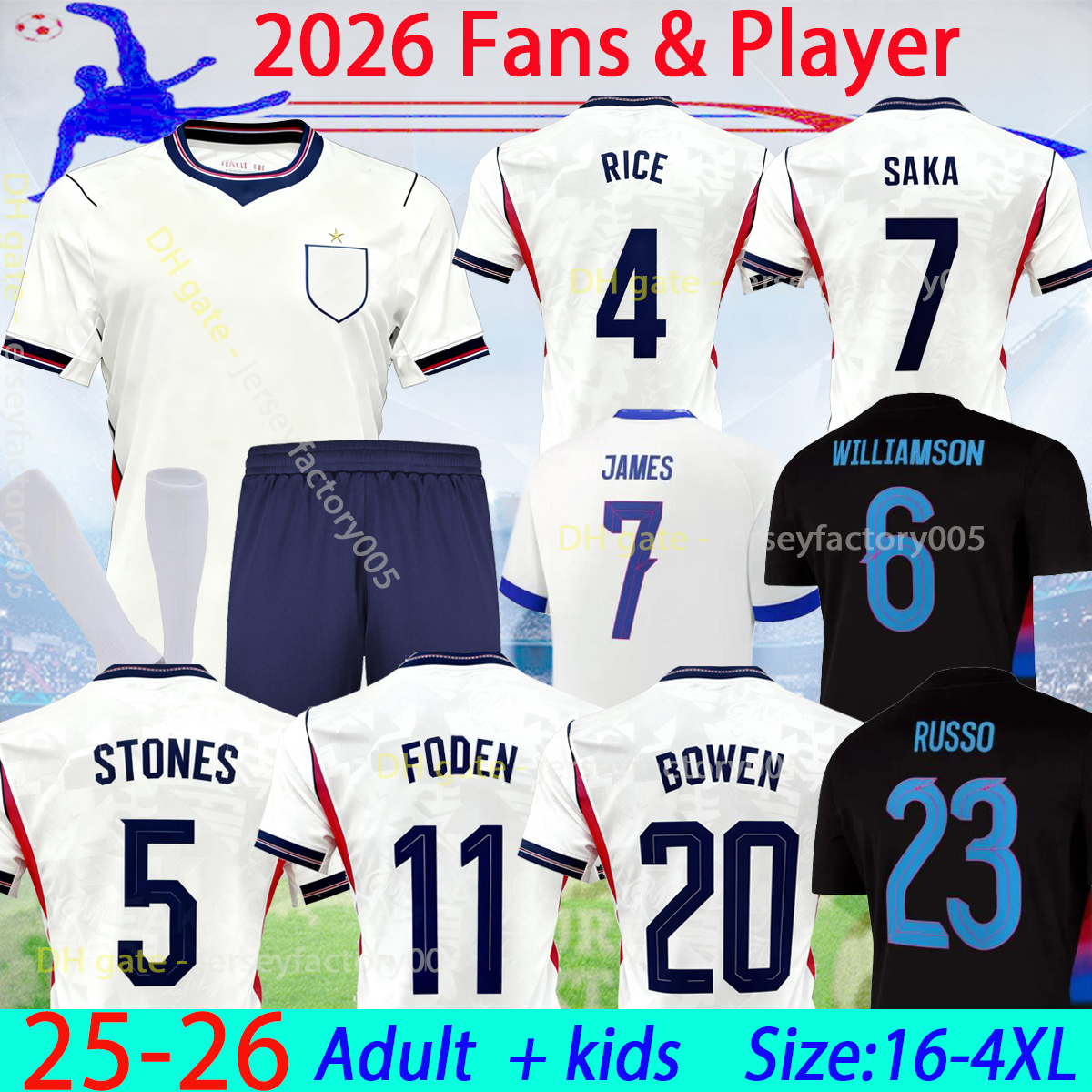 16-4XL 2026 KANE home away soccer jerseys men kids kit STERLING ENGlANDS RASHFORD MOUNT LINGARD VARDY DELE 25 26 football EGL national team shirt