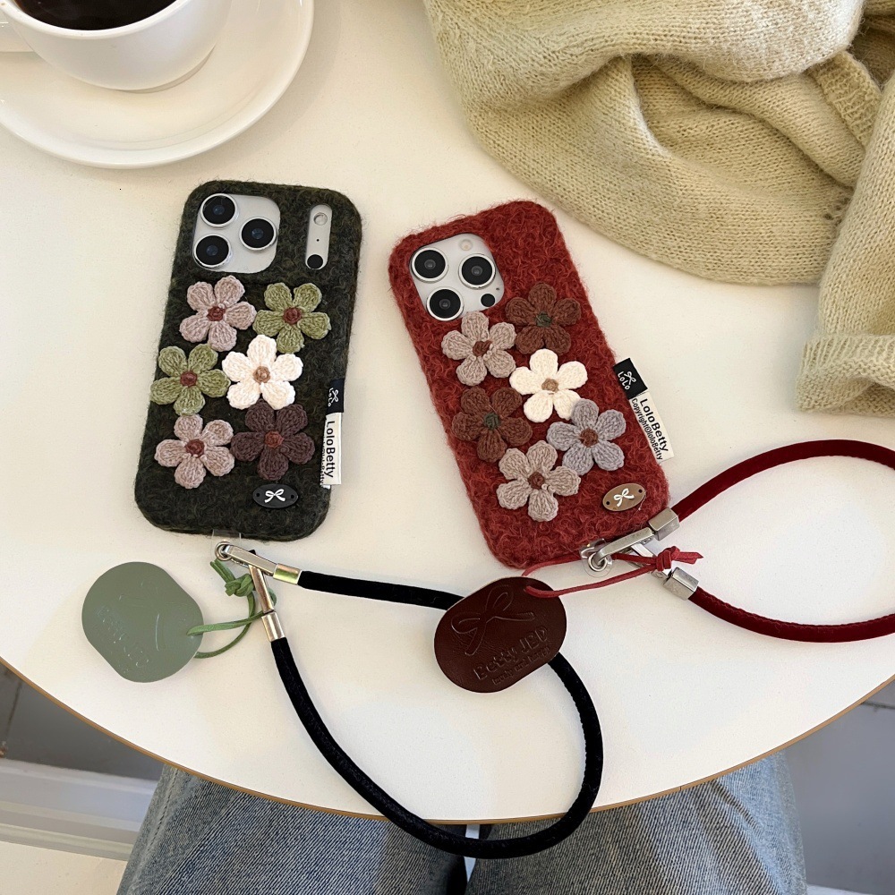 Plush Sticky Small Flower Phone Case Compatible with iPhone 17/16 Pro Niche Personalized Solid Color Case iPhone 15/14