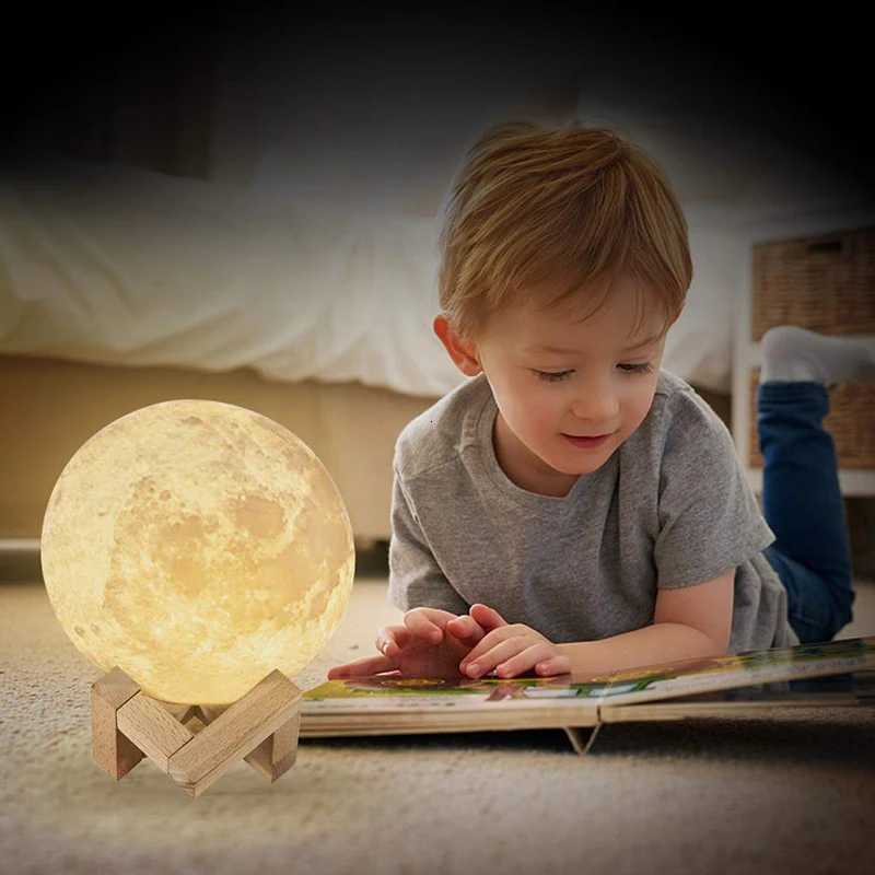 ZK20 LED Night Light 3D Print Moon Lamp Rechargeable Color Change 3D Light Touch Moon Lamp Childrens Lights Night Lamp for Home M251114