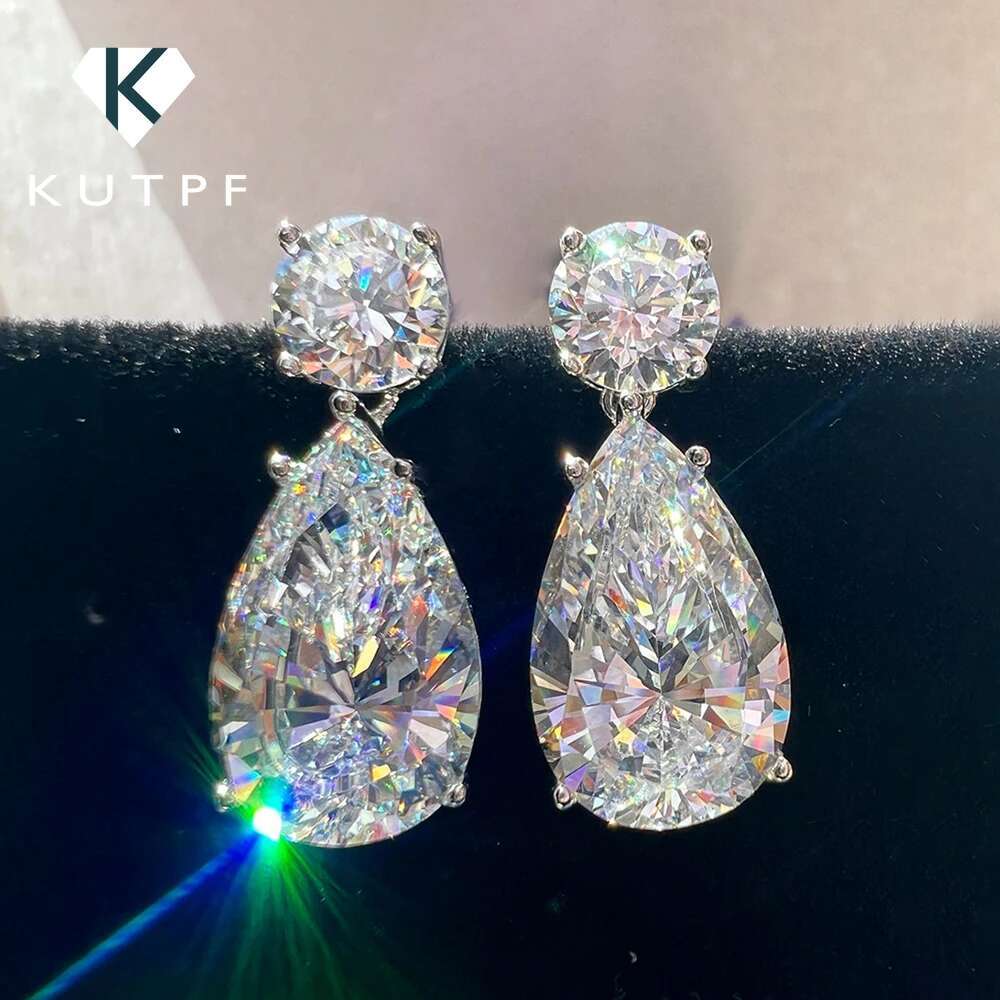 19cttw Waterdrop Full Moissanite Drop Earrings for Women 925 Sterling Silver Pear Cut Lab Diamond Stud Earrings with Certificate