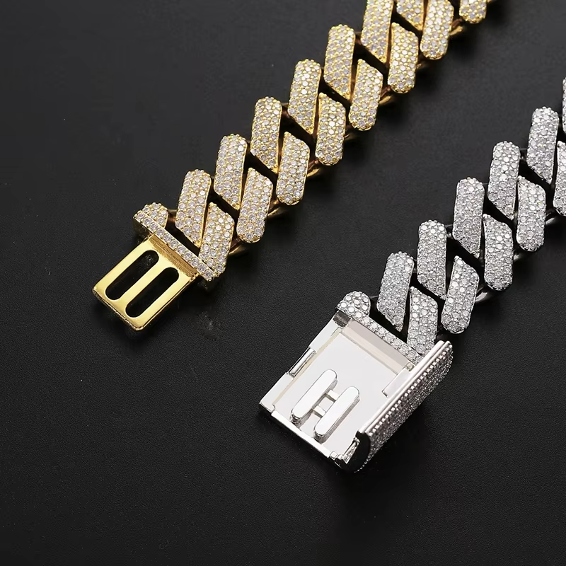 Hip Hop Jewelry 20MM 14K Gold Plated Iced Out CZ Prong k Necklace Dia Cuban Chain