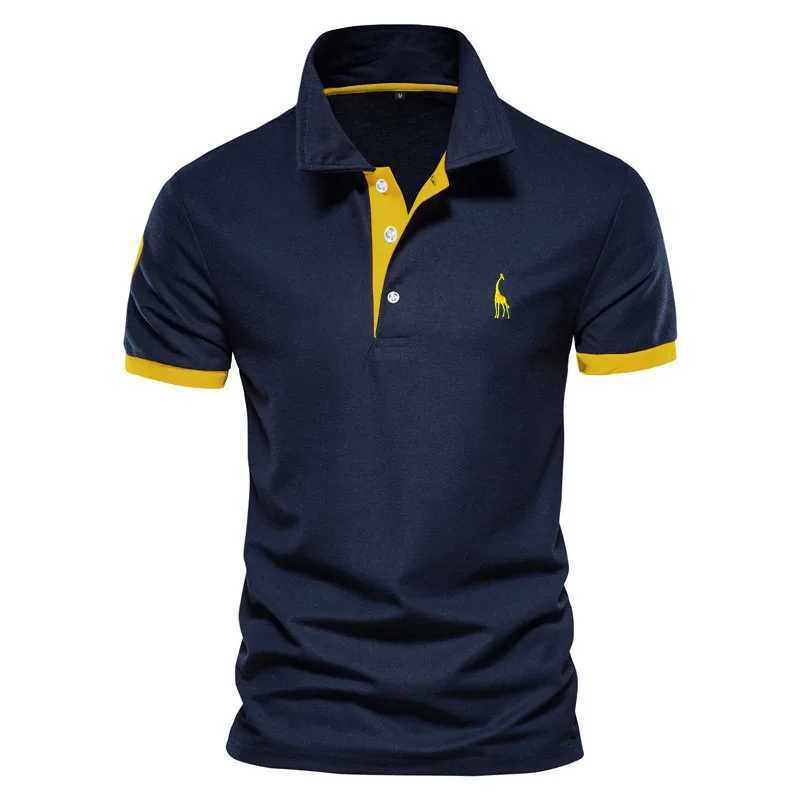 Mens fashion boutique cotton casual stand up collar long sleeved polo shirt mens solid color V-neck polo shirt W250414