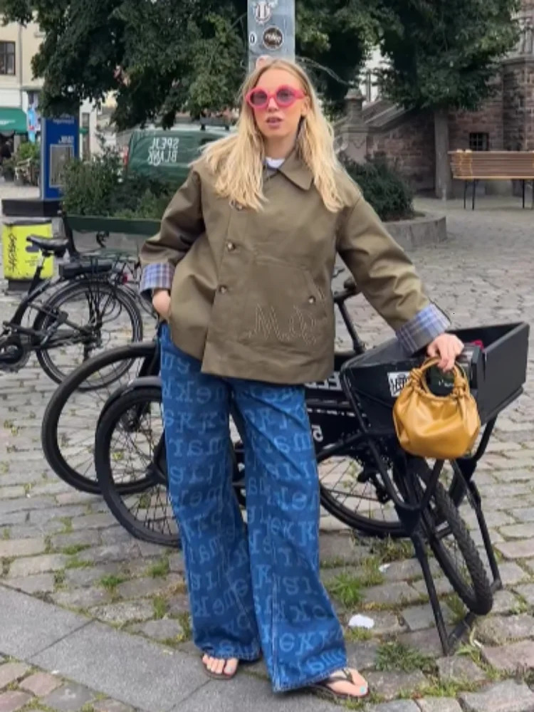 Stylish Double Sided Coat Women Casual Chic Loose Striped Windbreaker Autumn Fashionable s Y2k Eye-catching Streetwear 251113