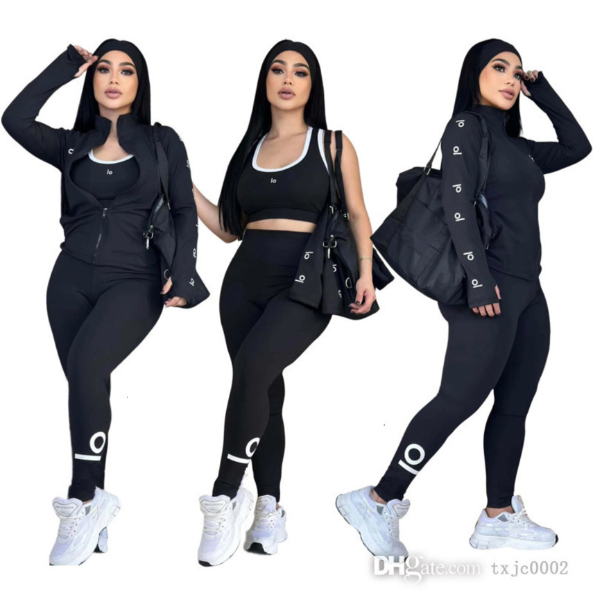 Womens Tracksuits Three Pieces Set 2025 Designer New Fashion Letter Yoga Wear Barely There High Elastic Fitness Wear Casual Running Sportswear