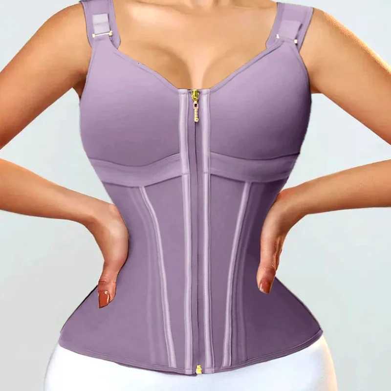 Purple Vest Faja Colombian Girdle High Compression Waist with Zipper Slimming Tummy Control Shapewear Body Shaper Corset W251114