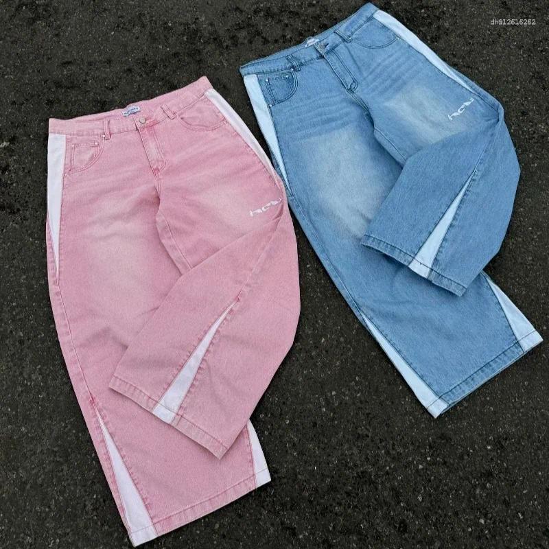 Men's Jeans Y2K Harajuku HCW High Quality Splicing Embroidery Casual Baggy Sweatpants Men Women Hip Hop Streetwear Wide Leg Trousers