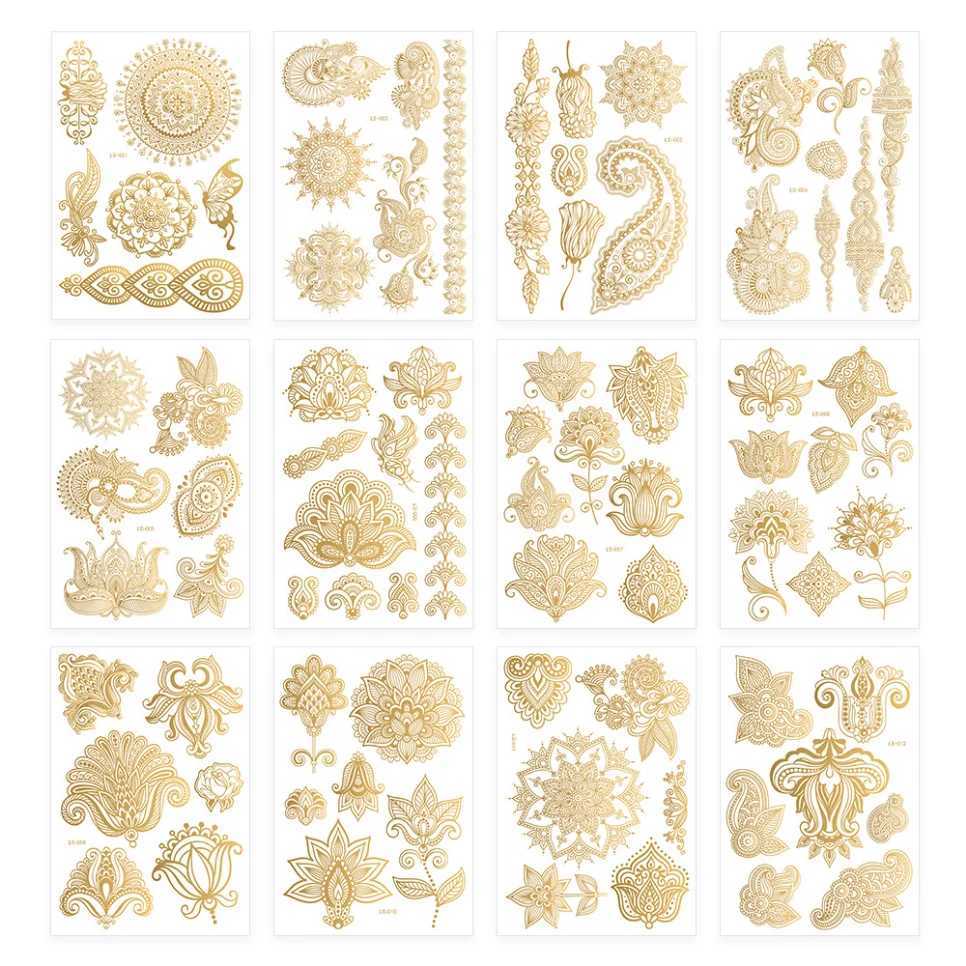 1P metal foil rose gold temporary tattoo sticker art lace bride Mandala water transfer tattoo sticker fake tattoo stickerXJ25414