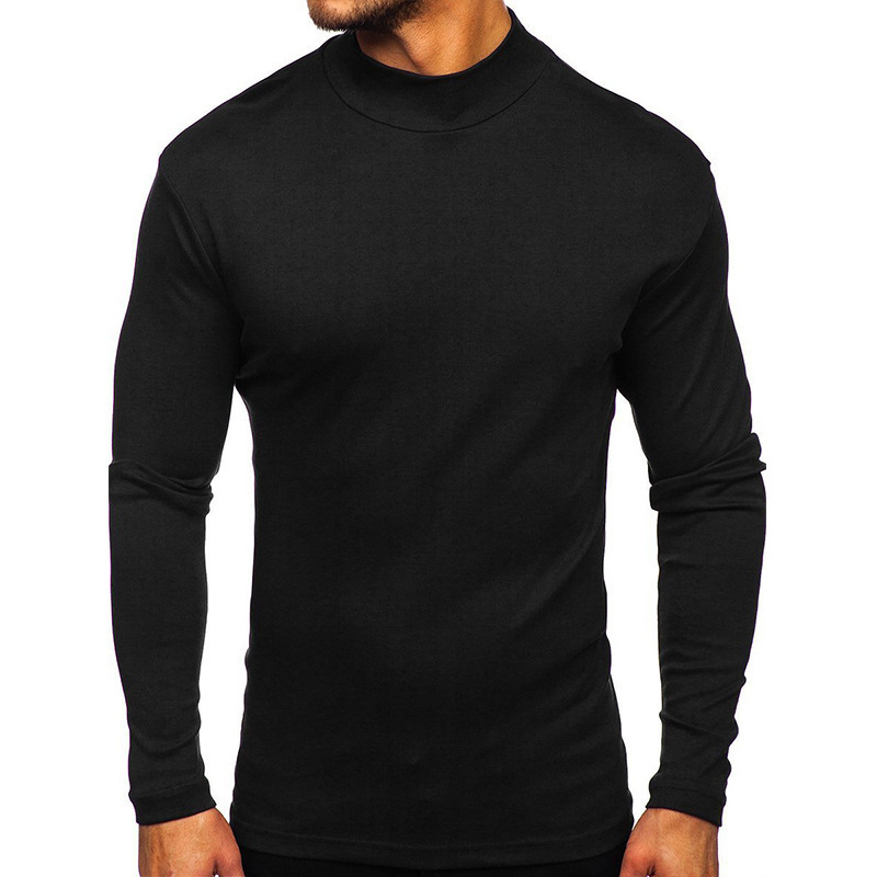 Autumn and winter high collar bottoming shirt long sleeve mens T-shirt middle collar clothes mens solid color thickened T-shirt