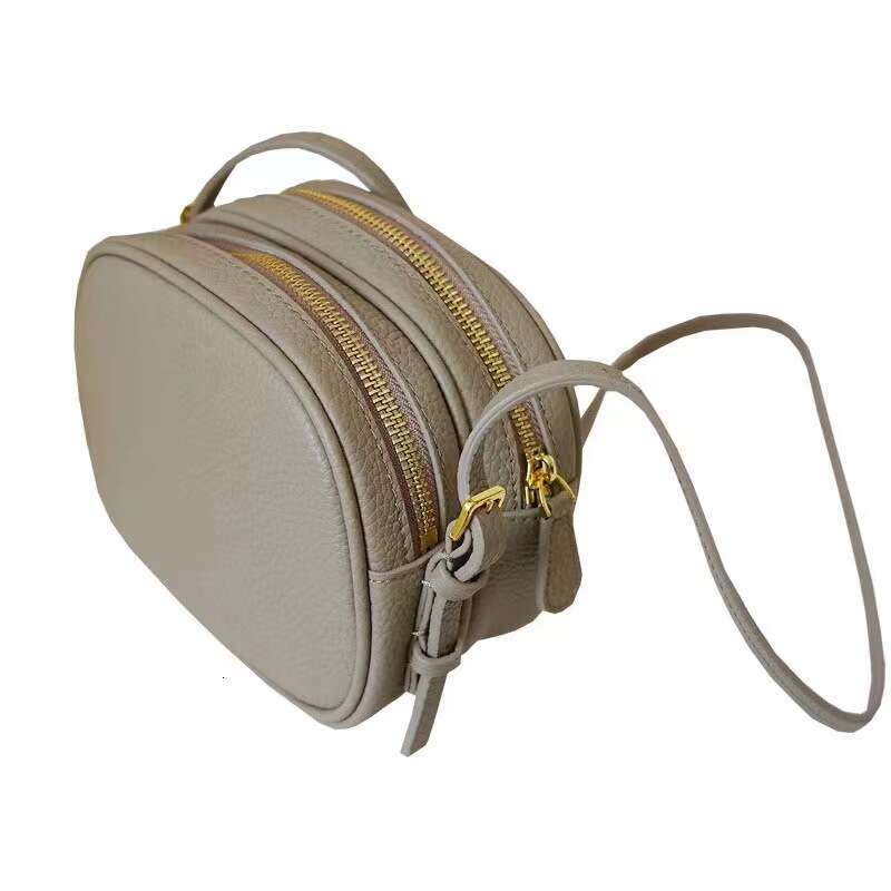 Women's Bags Genuine leather women's top layer cowhide crossbody simple and versatile small square grain surface double-layer mini round bag