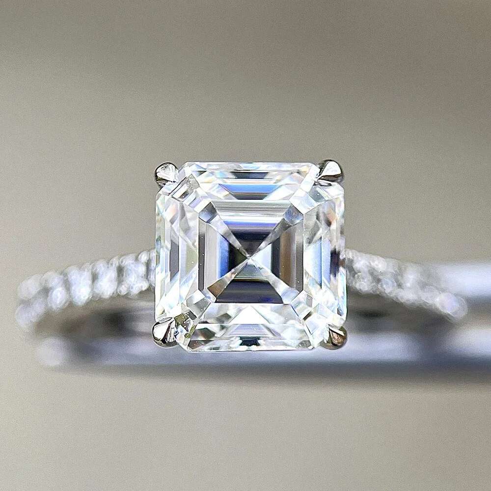 1/2/3/5carat Asscher Cut Moissanite Diamond Engagement Ring with Certificate S925 Silver Square Promise Wedding Rings for Women