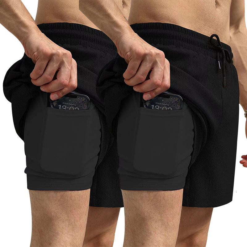 2025 summer men's casual sports three part with quick drying lining and double-layer woven shorts set