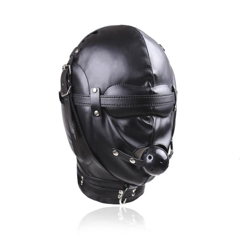 Fully Enclosed Black Soft PU Head Hood for Cosplay Fanatics Gimp Mask Leather with Mouth Gag Ball Couple Game Headgear Props 250410