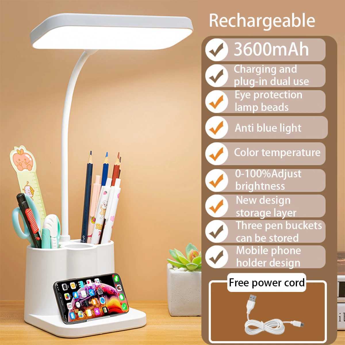 USB Rechargeable Table Lamp Learning Dormitory Bedroom Bedside LED Night Light Eye Protection 3 Levels Dimmable Touch Desk Lamp M251114