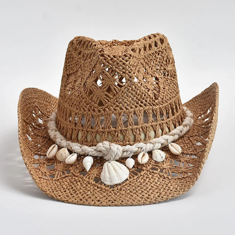 Summer Hand Woven Straw Hat for Women Shell Decoration Holiday Beach Sun Hat Chapeu Panama Feminino 250408