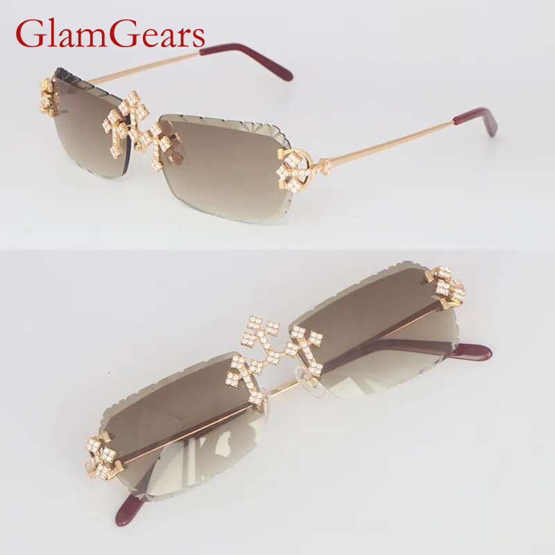 Moissanite Set Rimless Womans Big Stones 4 Carat Dia Sun glasses Limited edition C Decoration Wire Frame Sunglasses Men Woman New