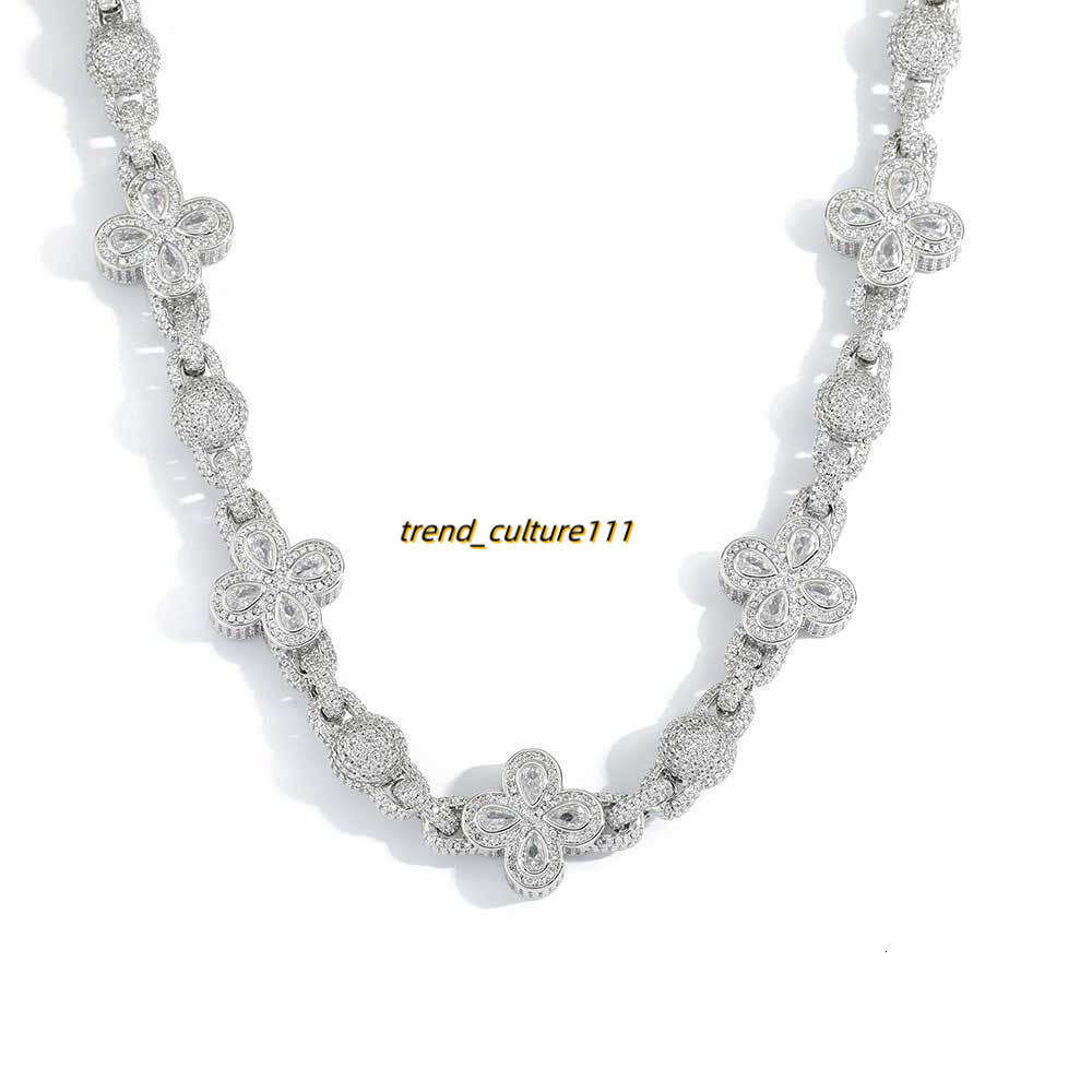 Hip hop Moissanite bubble bead chain, clover necklace, high-end men's necklace accessories