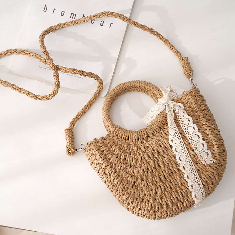 Handmade Beach Bag Xiaoxiangfeng Moon For Women's Crossbody Exquisite Grass Tourism Photography Leisi Ribbon Handmade Woven Bag Kq2