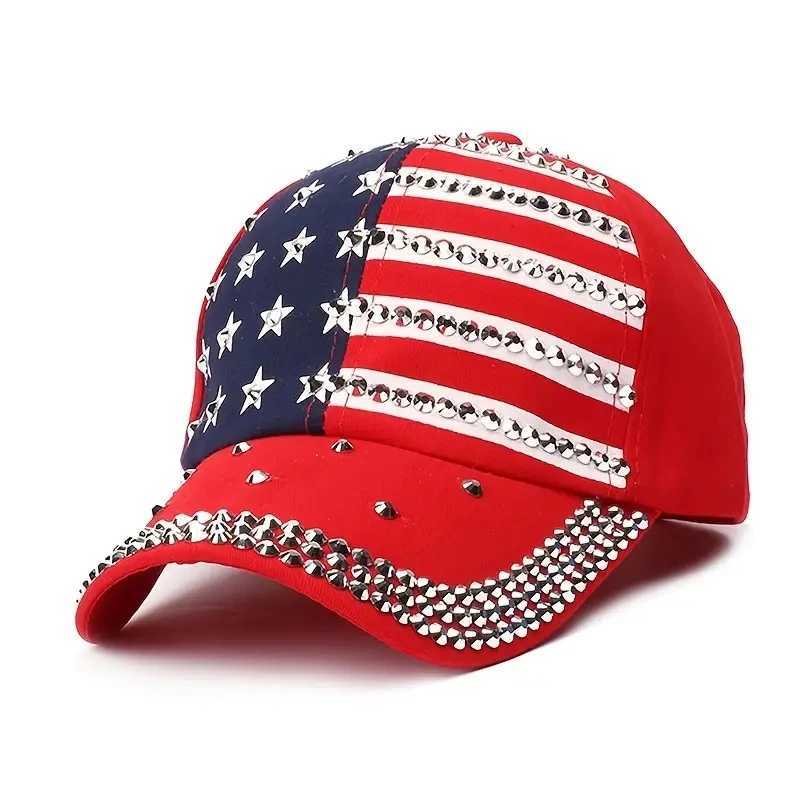 American Flag Baseball Hat Shining Stud Flag Deim Hip Hop Hat Outdoor Casual Style Mens Neutral Womens Hat W250414