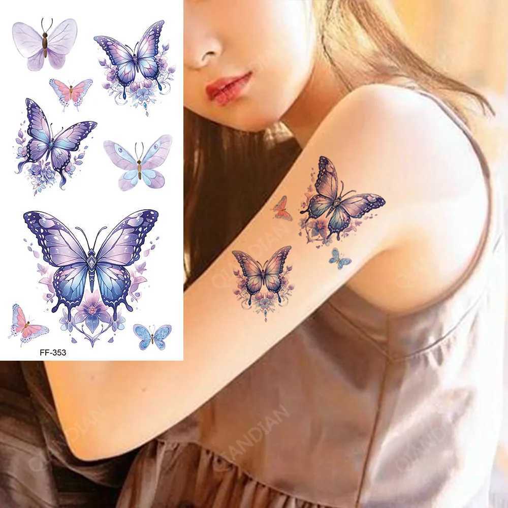 Colorful Butterfly Waterproof Temporary Tattoo Stickers Half Arm Art Fashionable Black Flower Beauty Transfer Washable TotemXJ25414