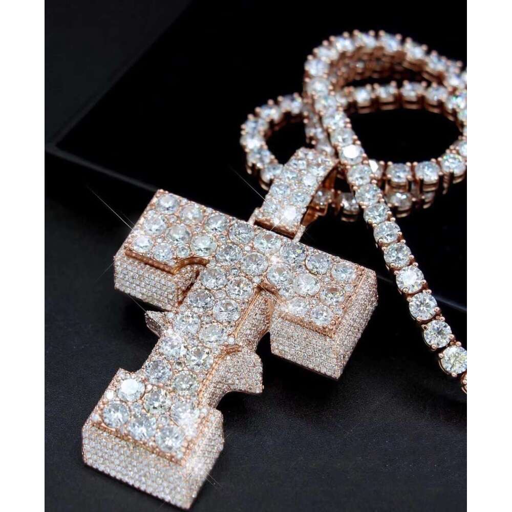 Initial letter T VVS Moissanite round cut unisex sier two tone hip-hop pendant price