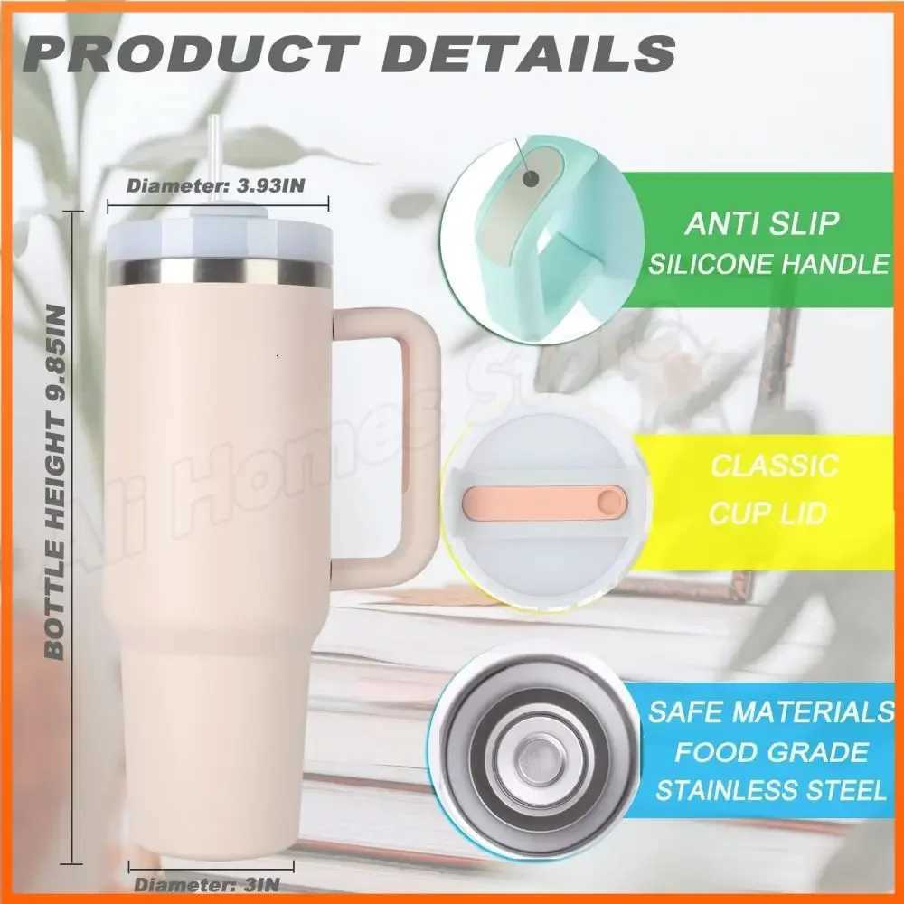 1200ml Travel Water Mug 40oz Thermos Cups with Straw Travel Mug with Handle In-Car Vacuum Car Thermos Coffee Cup Double Layer C251114