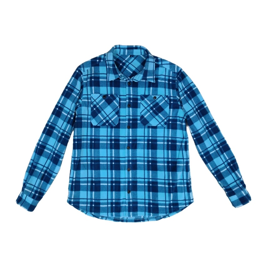 Men's Blue Plaid Flannel Loose Casual Shirt with Button cuffs Curved hem for Daily Casual Streetwear