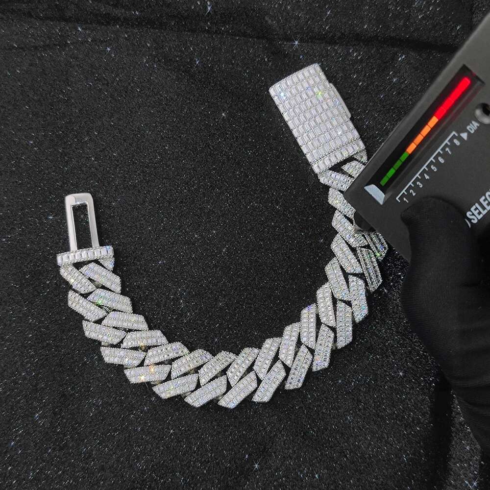 VVS Moissanite 20mm 2 Rows CubanChain Rectangle Diamonds 100% 925 Silver Cuban Necklace with GRA Certificate Jewelry