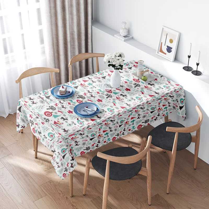 Christmas Festive Christmas Tablecloth Holiday Dinner Party Decor Reversible Table Cover Xmas Dining Room Tablecloth Rustic Farmhouse Styl Y251113