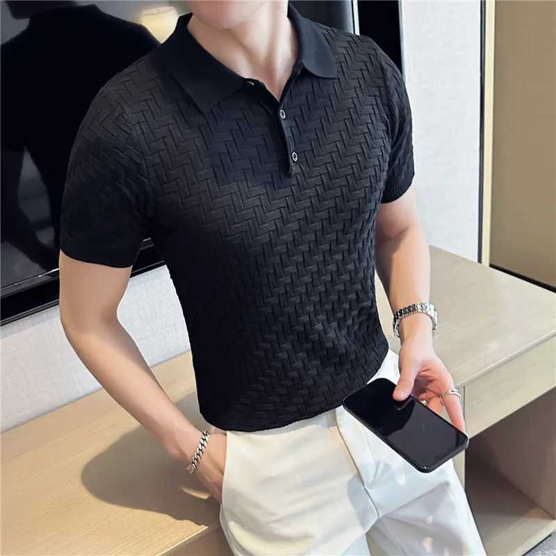 Mens summer casual short sleeved high-quality knitted polo shirt/Mens slim fit ice silk casual polo shirt top S-3XL W250414