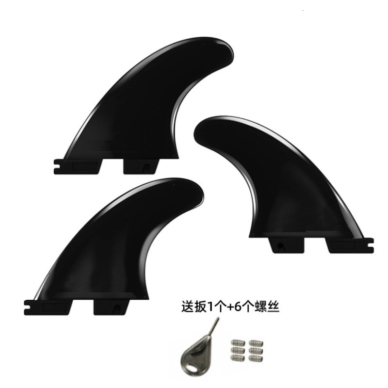 Fiberglass reinforced polymer surfboard with double fins 2/3/4/5 and blue/black fins 250222