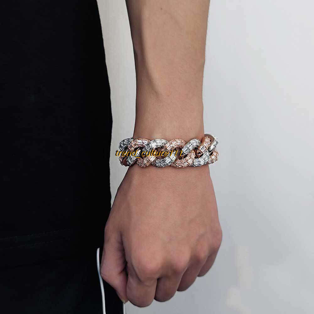 Hot selg 21mm flip button dual color Cuban chain thick men's hip-hop T-square Moissanite bracelet