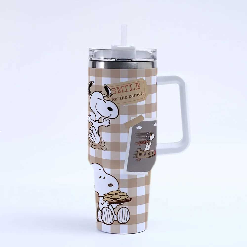 40oz Kawaii Snoopys Stainless Steel Insulated Straw Water Bottle with Handle High Capacity Travel Portable Car Cold Drinking Cup C251114