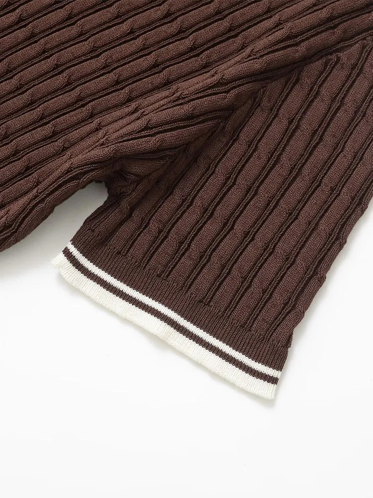 TRZA Womens Fashion Front Button Cable Knitted Mini Dress Polo Neck Short Sleeve Tank Top Unprinted Good Product 250414